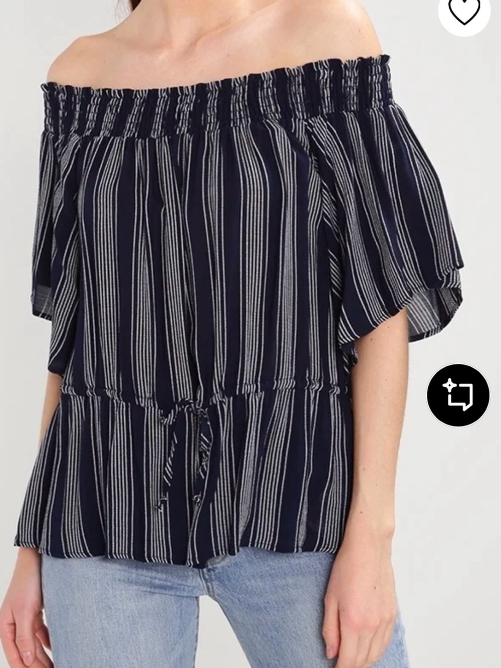 Abercrombie navy blue off‎ shoulder peplum top white stripe size medium. - Picture 3 of 13